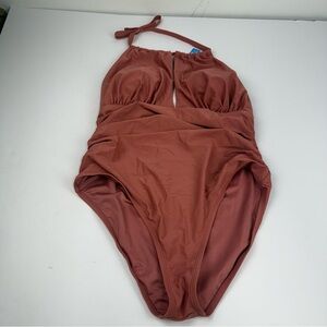 Cupshe Womens 1X One Piece Swim Suit Rouched Salmon/Blush NWT